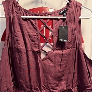 Torrid Burgundy Blouse with Crisscross Detail